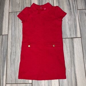 Lilly Pulitzer Girls Mini Daisee Dress 6/7 Raspberry Short Sleeve High Neck Zip